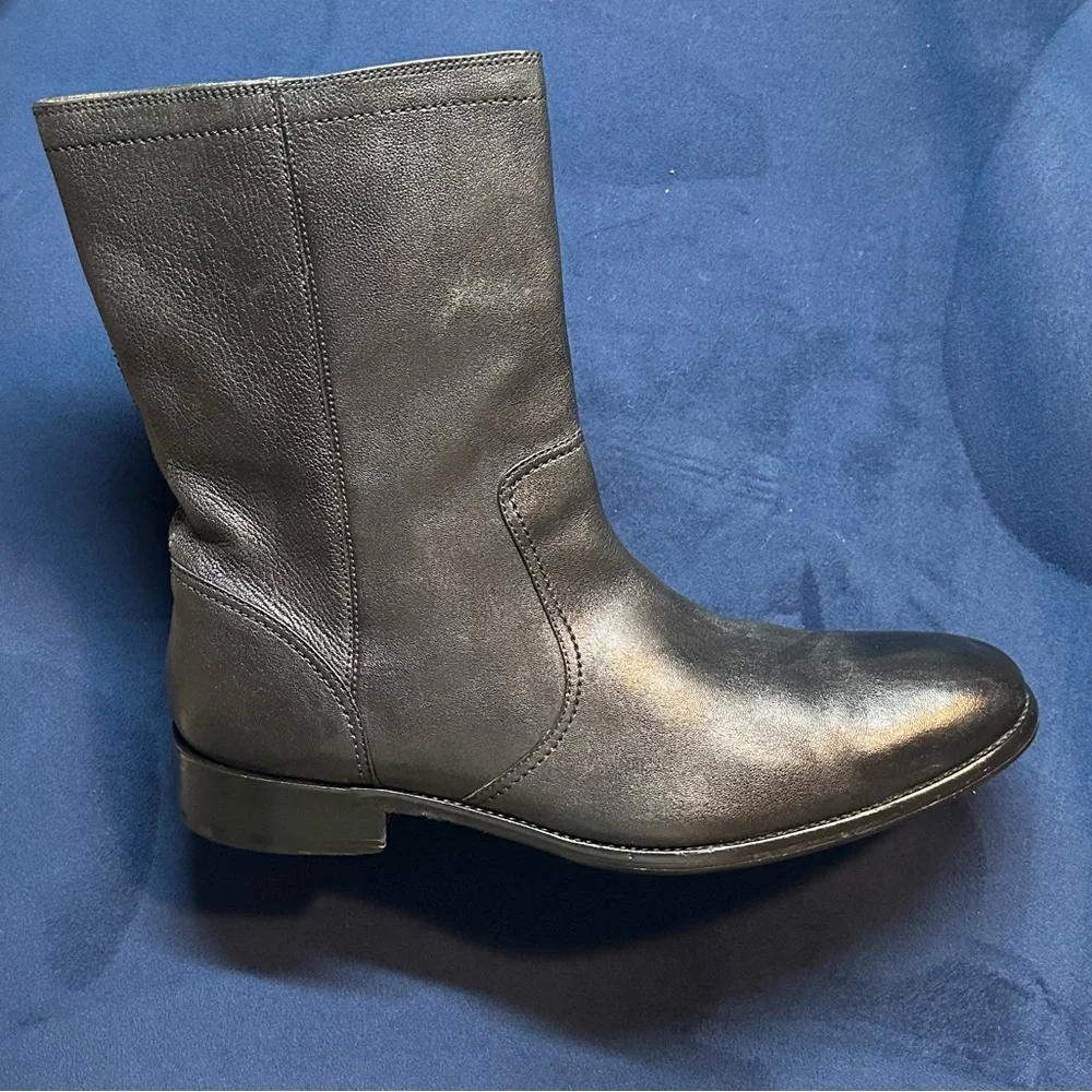 Cole Haan Black Leather Zip Ankle Boots with Yellow Lining